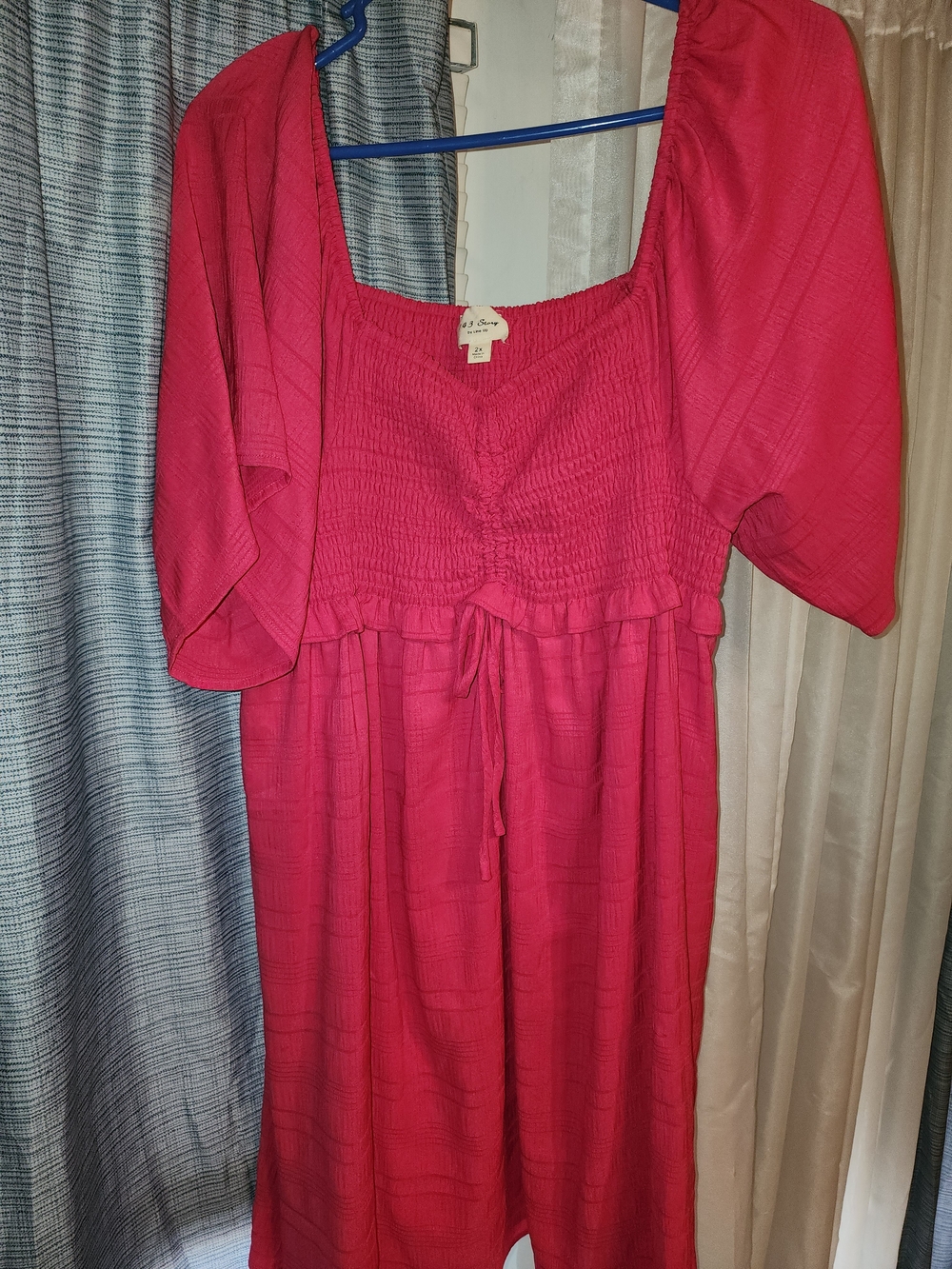 1.4.3. Story by Line Up Red Puff Sleeve Smocked Midi Dress
